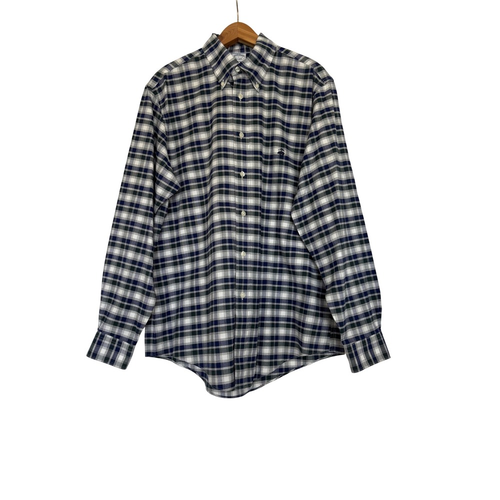 Brooks Brothers Regent Non-Iron Supima Cotton Plaid Shirt Mens Large Navy Green